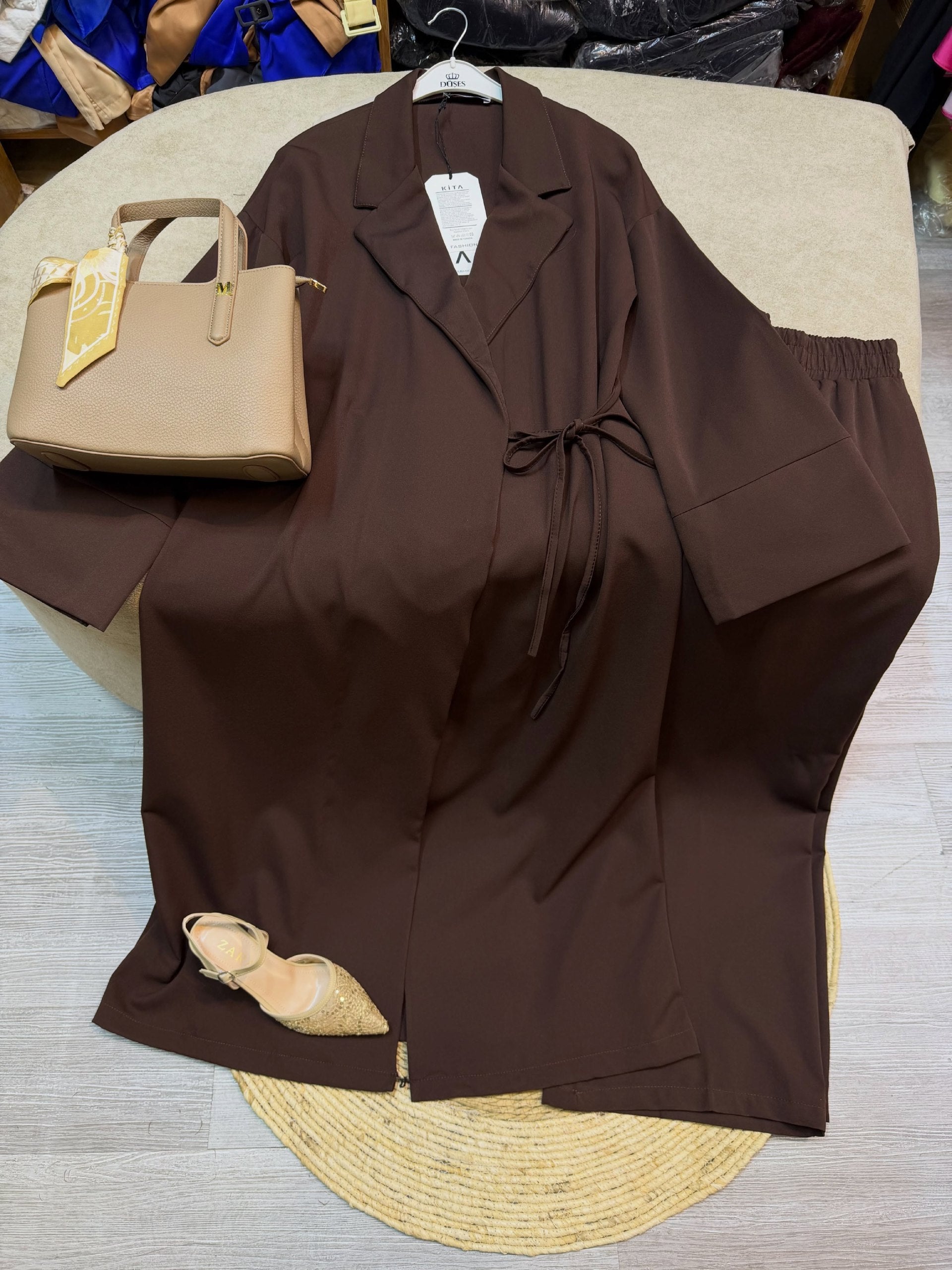 Ensemble 2 Pièces Femme Chic | Kimono Long Ceinturé + Pantalon Palazzo Fluide - 6 Couleurs